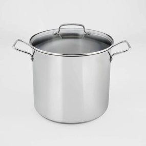 16qt Stainless Steel Stock Pot with Cover Silver: Dishwasher & Oven-Safe, Tempered Glass Lid, Riveted Handle (See Description)