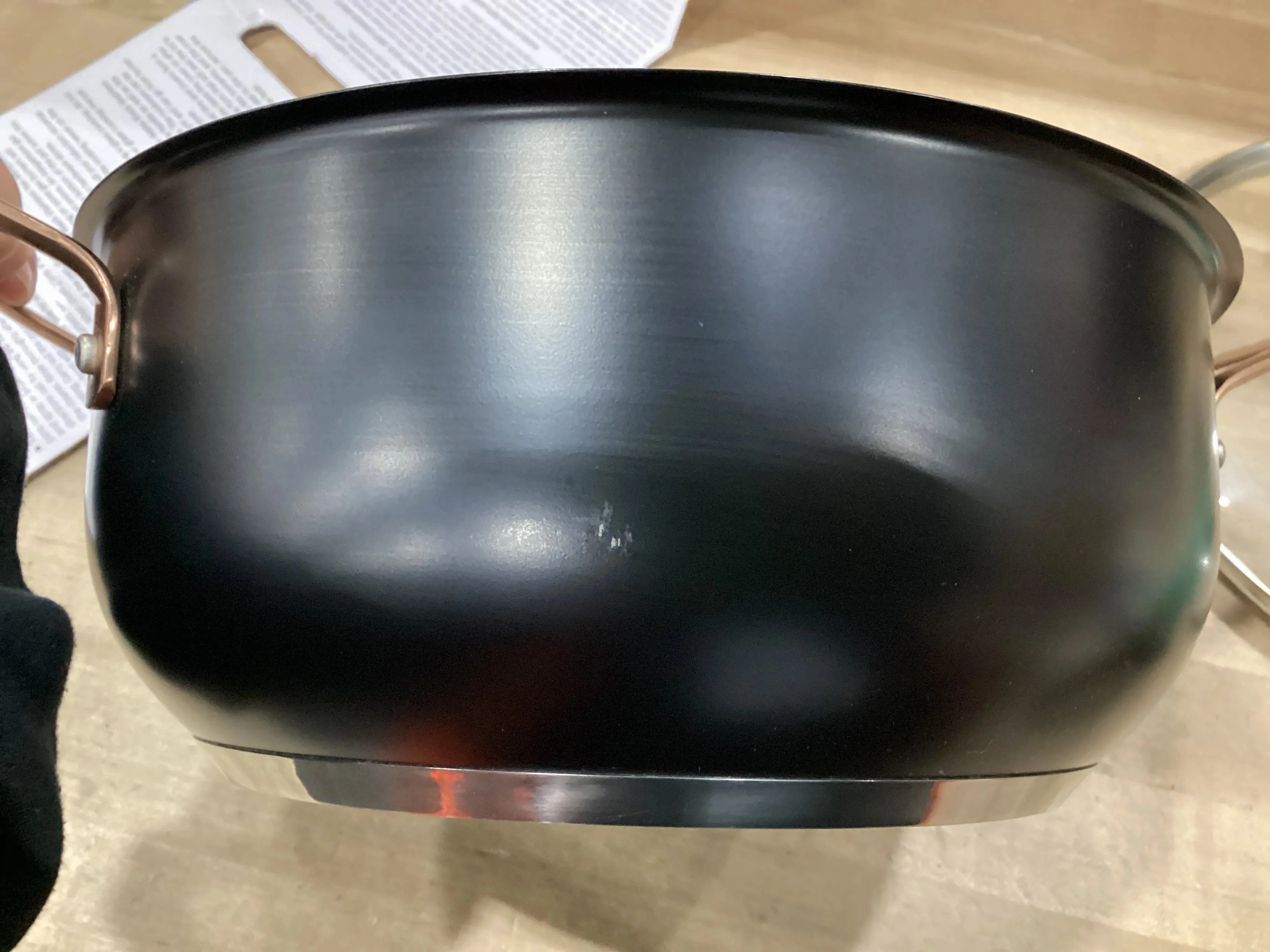 4.5qt Matte Black Stainless with Blush Bronze Dutch Oven with Cover: Black Stainless Steel Cookware, 10" Diameter (See Description)