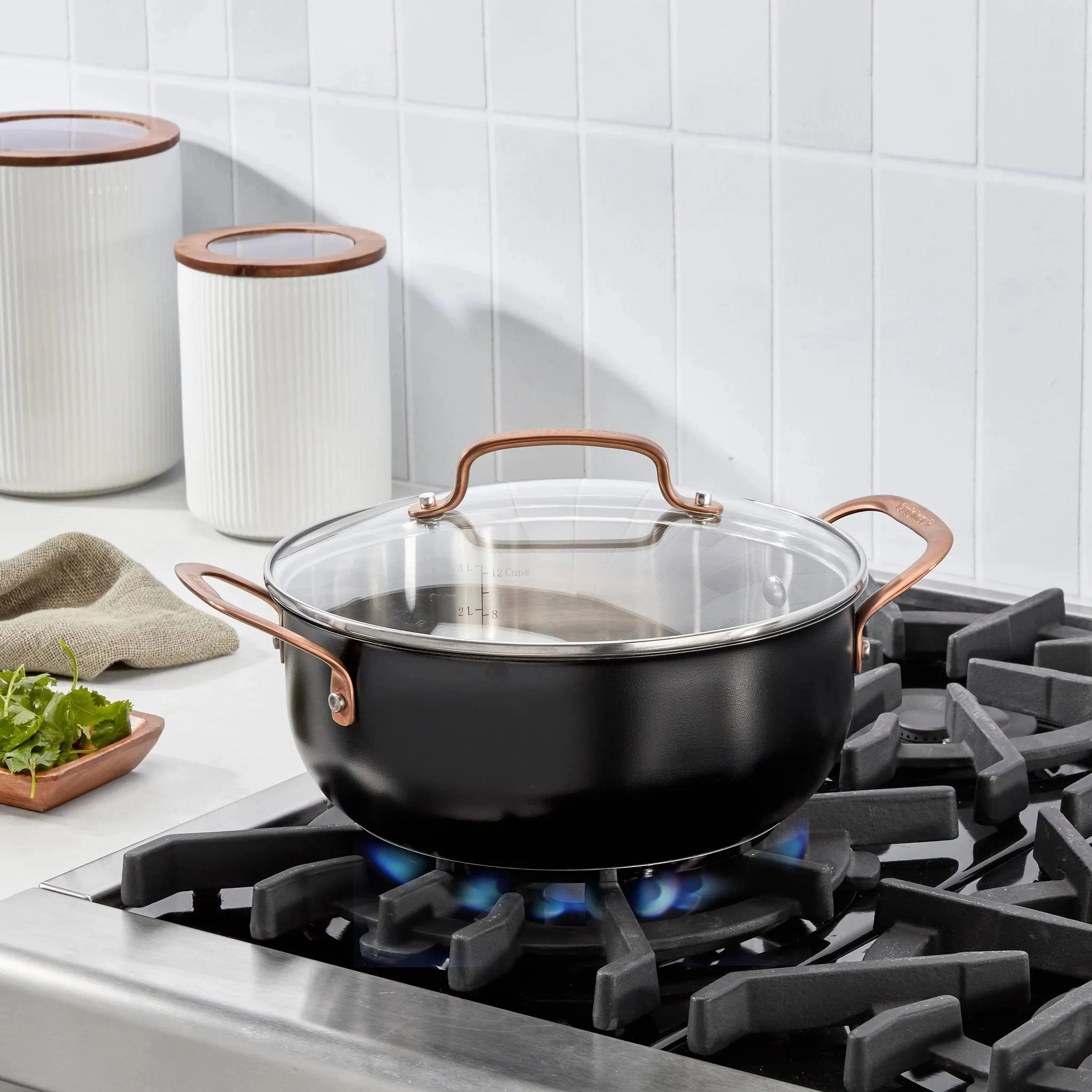 4.5qt Matte Black Stainless with Blush Bronze Dutch Oven with Cover: Black Stainless Steel Cookware, 10" Diameter (See Description)