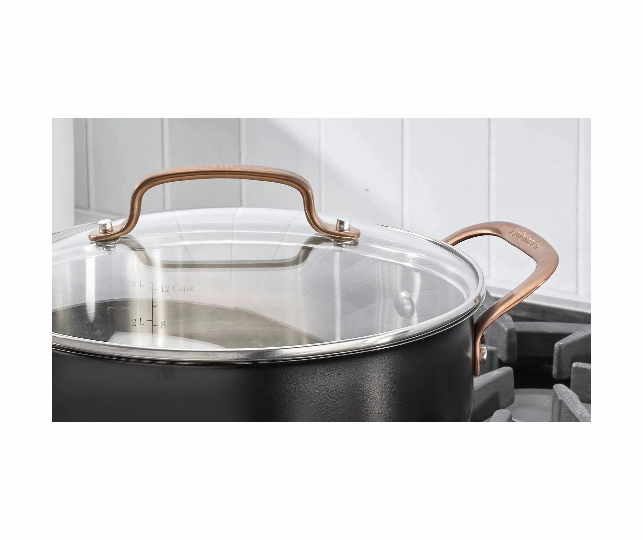 4.5qt Matte Black Stainless with Blush Bronze Dutch Oven with Cover: Black Stainless Steel Cookware, 10" Diameter (See Description)