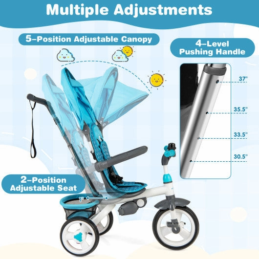 5-in-1 Detachable Baby Stroller Tricycle With Round Canopy-Blue
