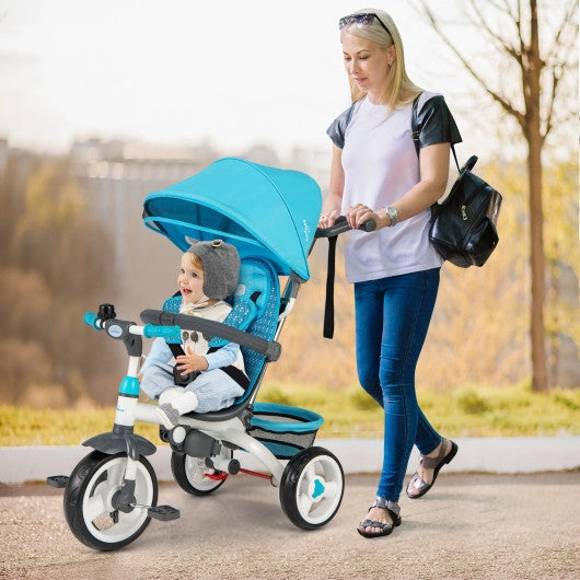 5-in-1 Detachable Baby Stroller Tricycle With Round Canopy-Blue