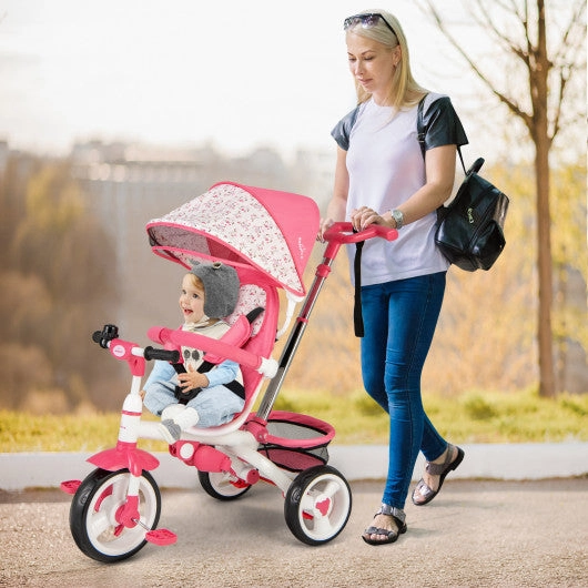 5-in-1 Detachable Baby Stroller Tricycle With Round Canopy-Pink