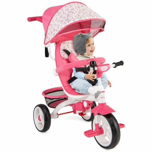 5-in-1 Detachable Baby Stroller Tricycle With Round Canopy-Pink