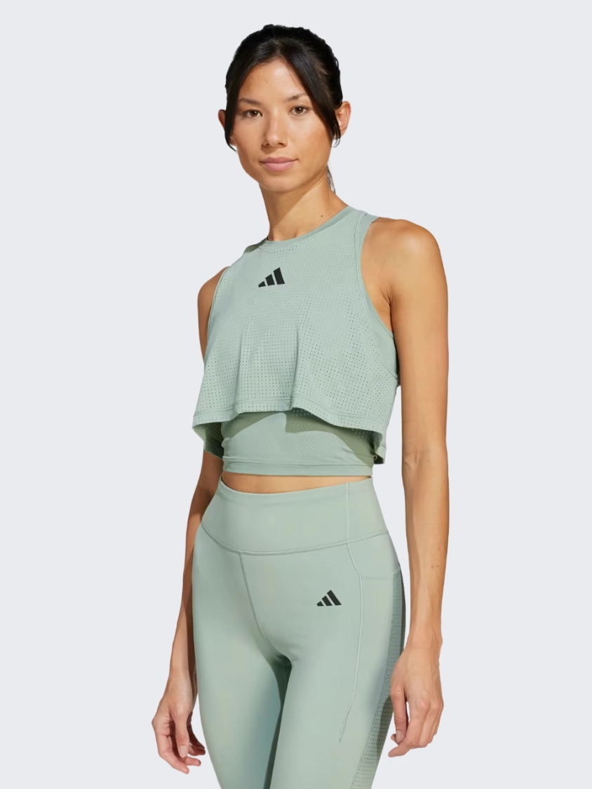 Adidas Cool Intensity 2 In 1 Workout Women Training Tank Silver Green