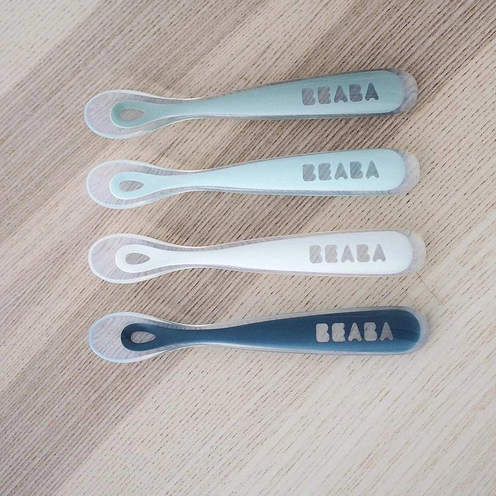 Beaba 1st Stage Silicone Spoons 4m  4pk Eucalyptus/Airy Green/Light Mist/Dark Blue