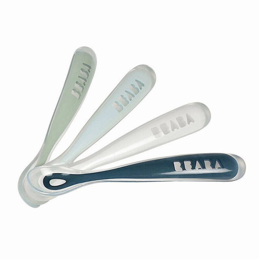 Beaba 1st Stage Silicone Spoons 4m  4pk Eucalyptus/Airy Green/Light Mist/Dark Blue