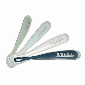 Beaba 1st Stage Silicone Spoons 4m  4pk Eucalyptus/Airy Green/Light Mist/Dark Blue