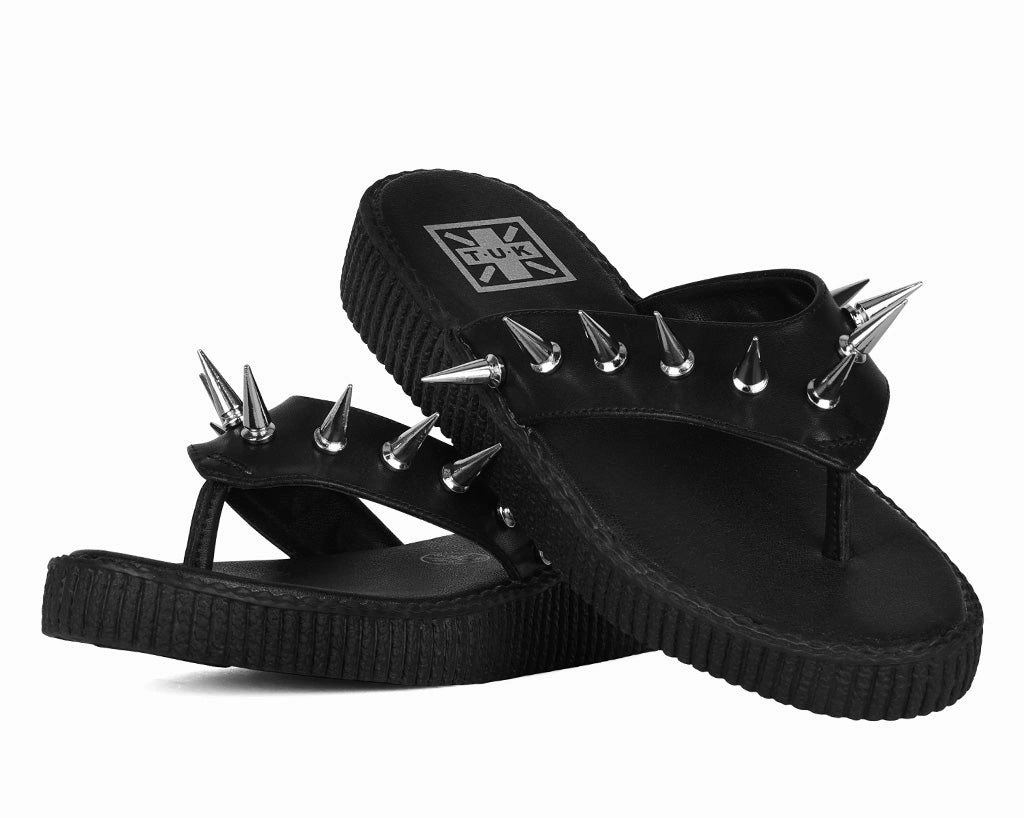Black & Silver Spike Viva Low Flip Flop