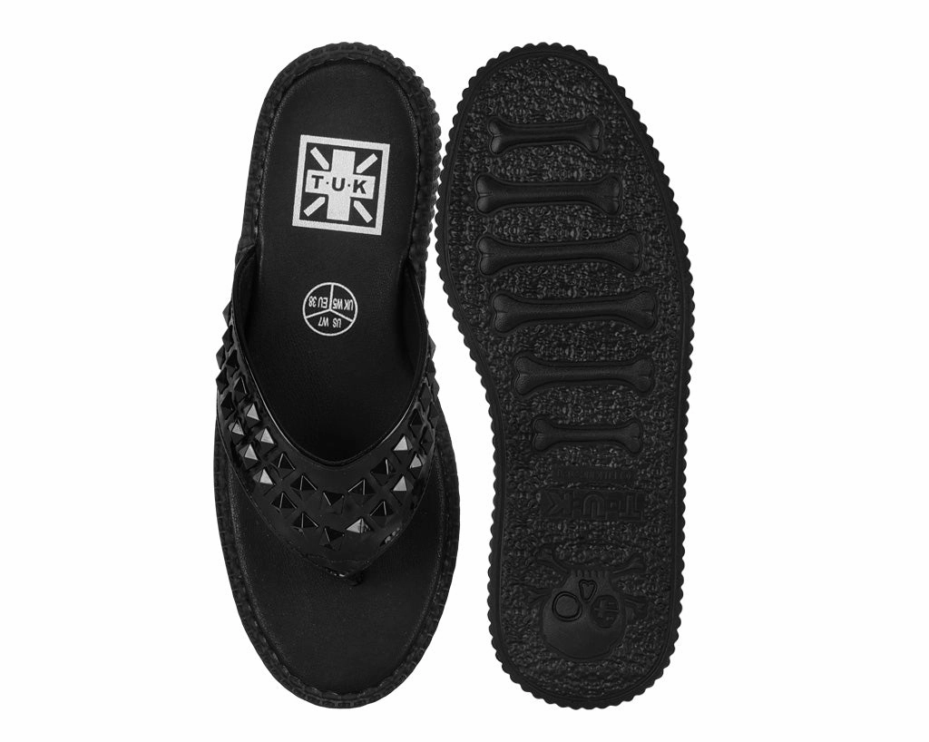 Black TUKskin Stud Viva Low Flip Flop