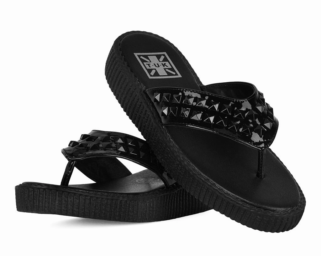 Black TUKskin Stud Viva Low Flip Flop