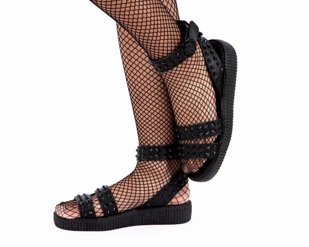 Black TUKskin Studded Ankle Strap Sandal