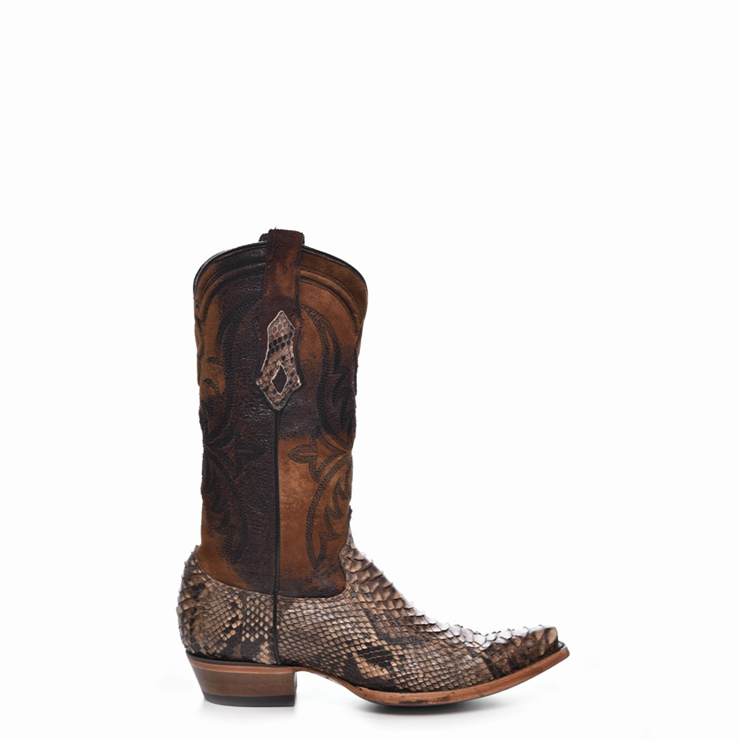 Corral Mens Embroidery Lamb Snip Toe Brown Python 12in Cowboy Boots 11.5 D
