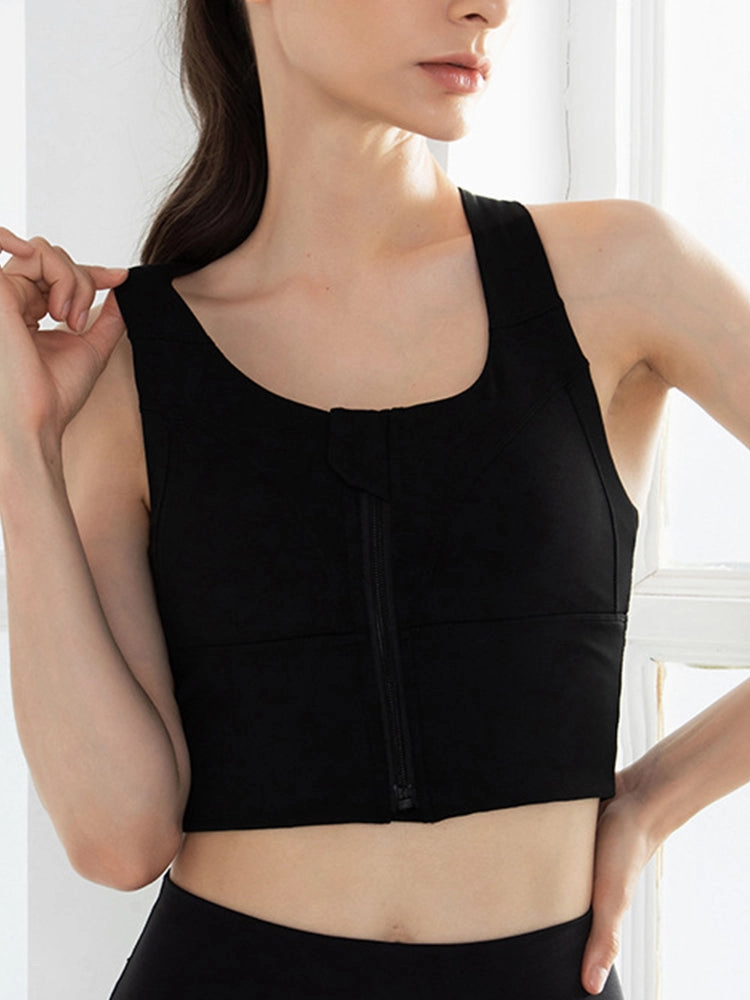 Front Zip Criss Cross Back Longline Sports Bras Workout Tops for Women