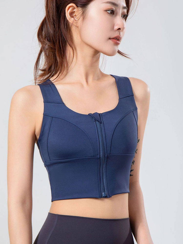 Front Zip Criss Cross Back Longline Sports Bras Workout Tops for Women