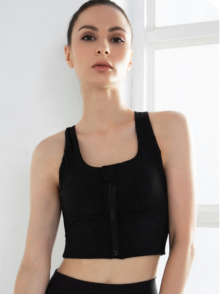 Front Zip Criss Cross Back Longline Sports Bras Workout Tops for Women
