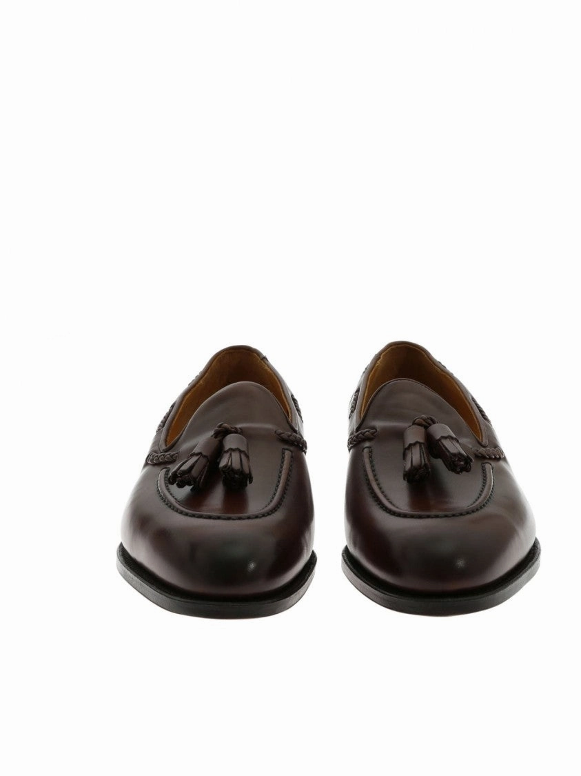 Hand-Stitched Brown Leather Moccasin With Woven Detailing