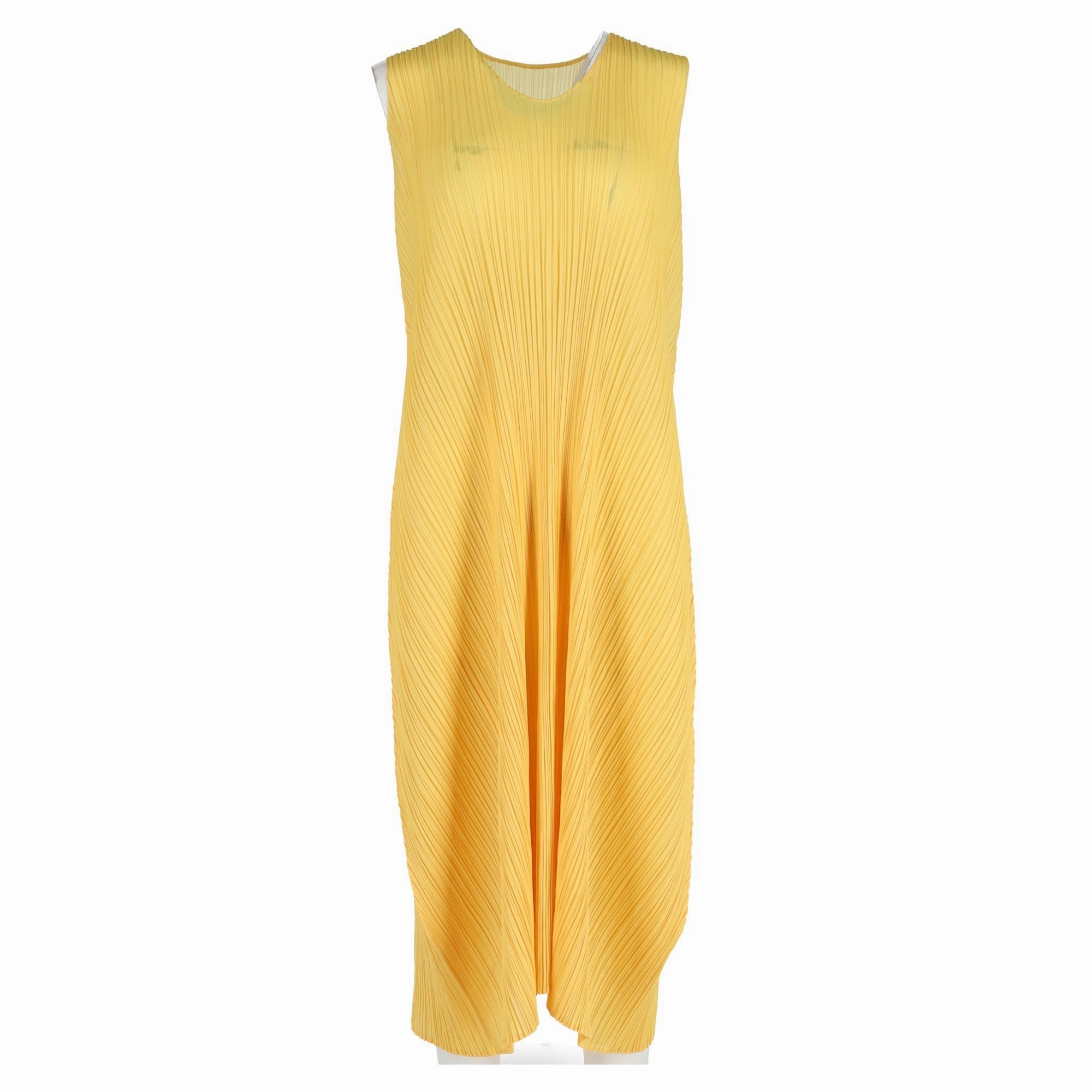 Issey Miyake Pleats Please Midi Dress in Yellow Polyester