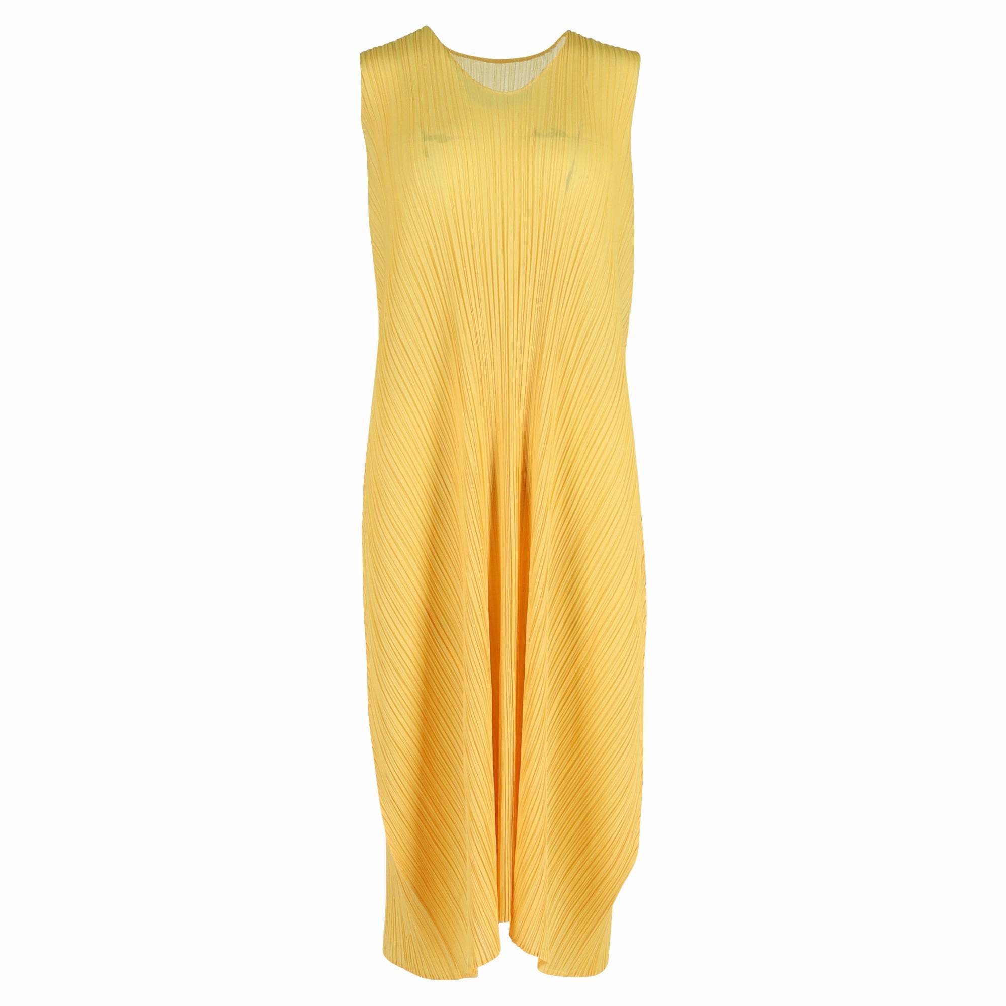 Issey Miyake Pleats Please Midi Dress in Yellow Polyester
