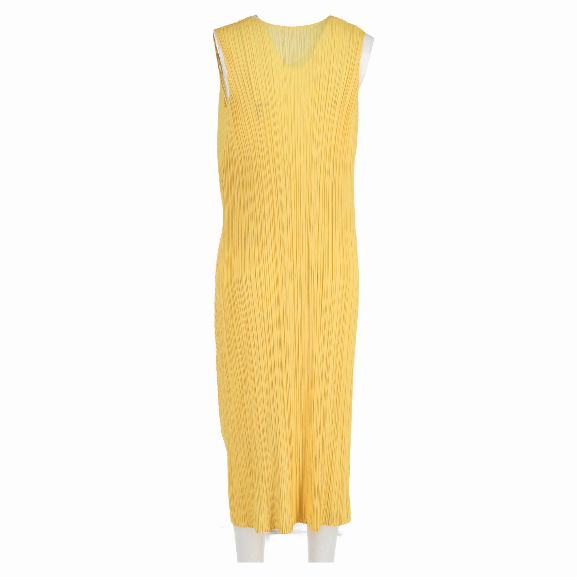 Issey Miyake Pleats Please Midi Dress in Yellow Polyester