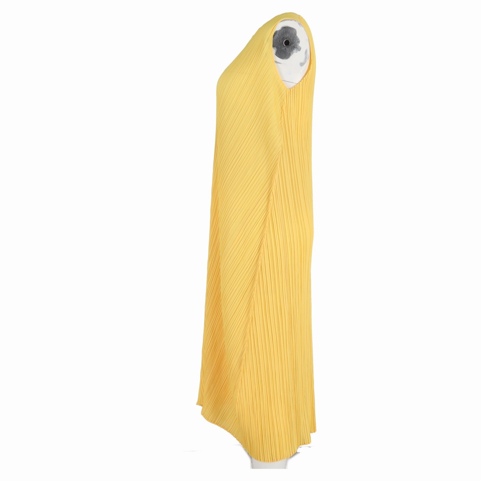 Issey Miyake Pleats Please Midi Dress in Yellow Polyester