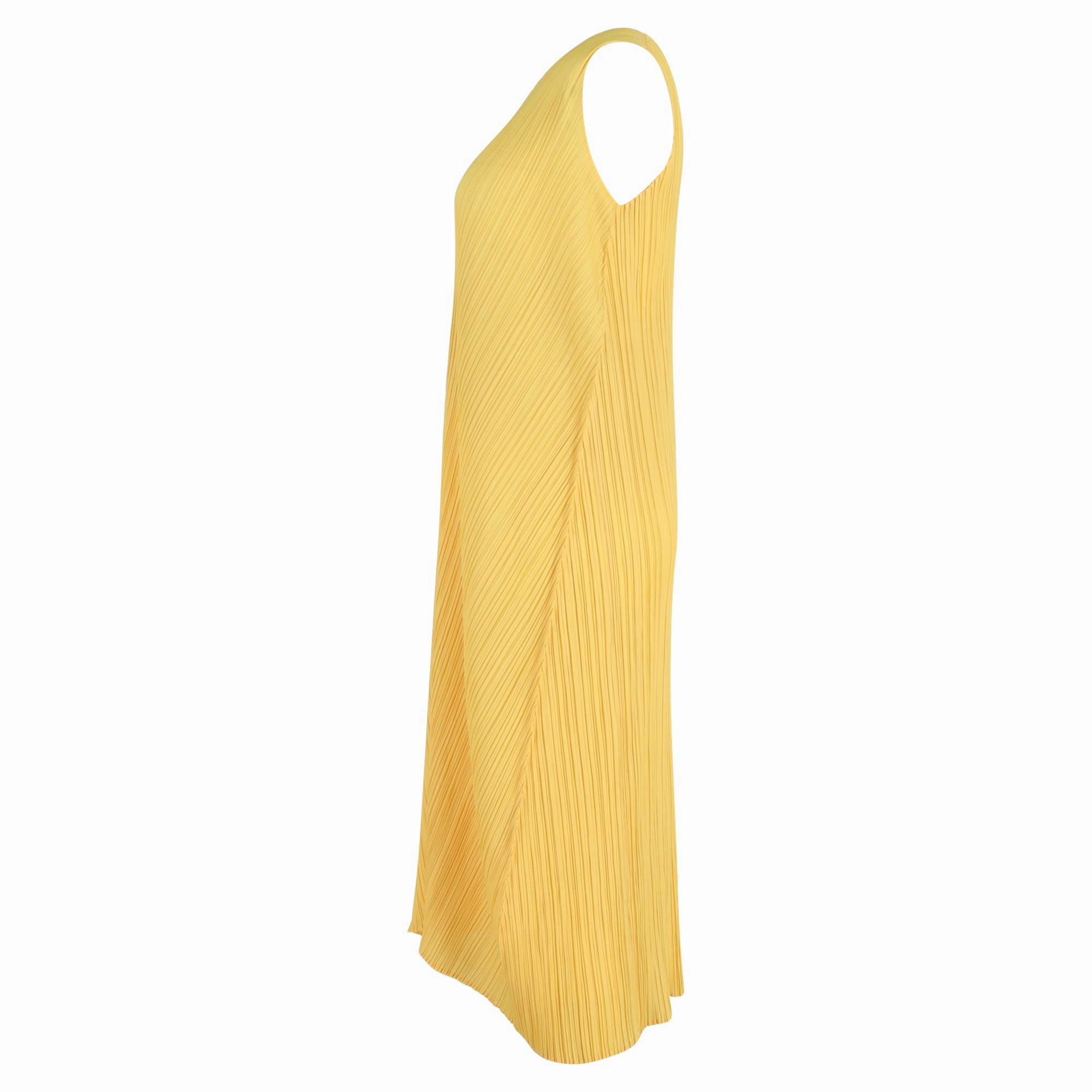 Issey Miyake Pleats Please Midi Dress in Yellow Polyester