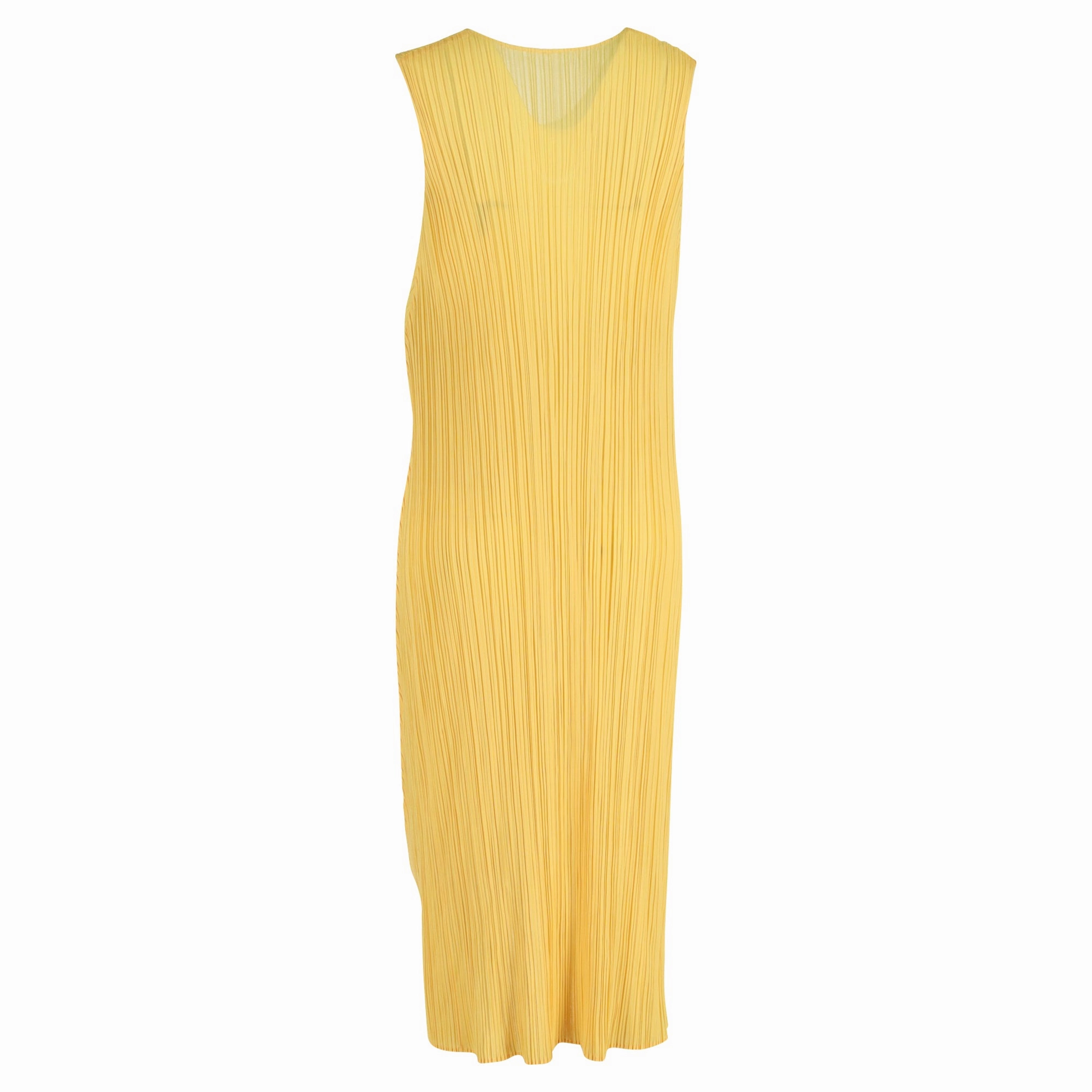 Issey Miyake Pleats Please Midi Dress in Yellow Polyester