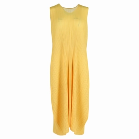 Issey Miyake Pleats Please Midi Dress in Yellow Polyester