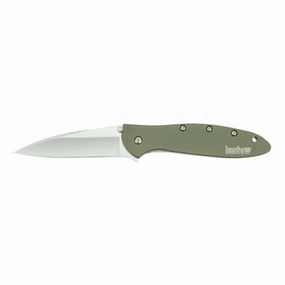 Kershaw Pocket Knife - Leek Olive Handle Plain Edge Drop Point Blade | 1660OL