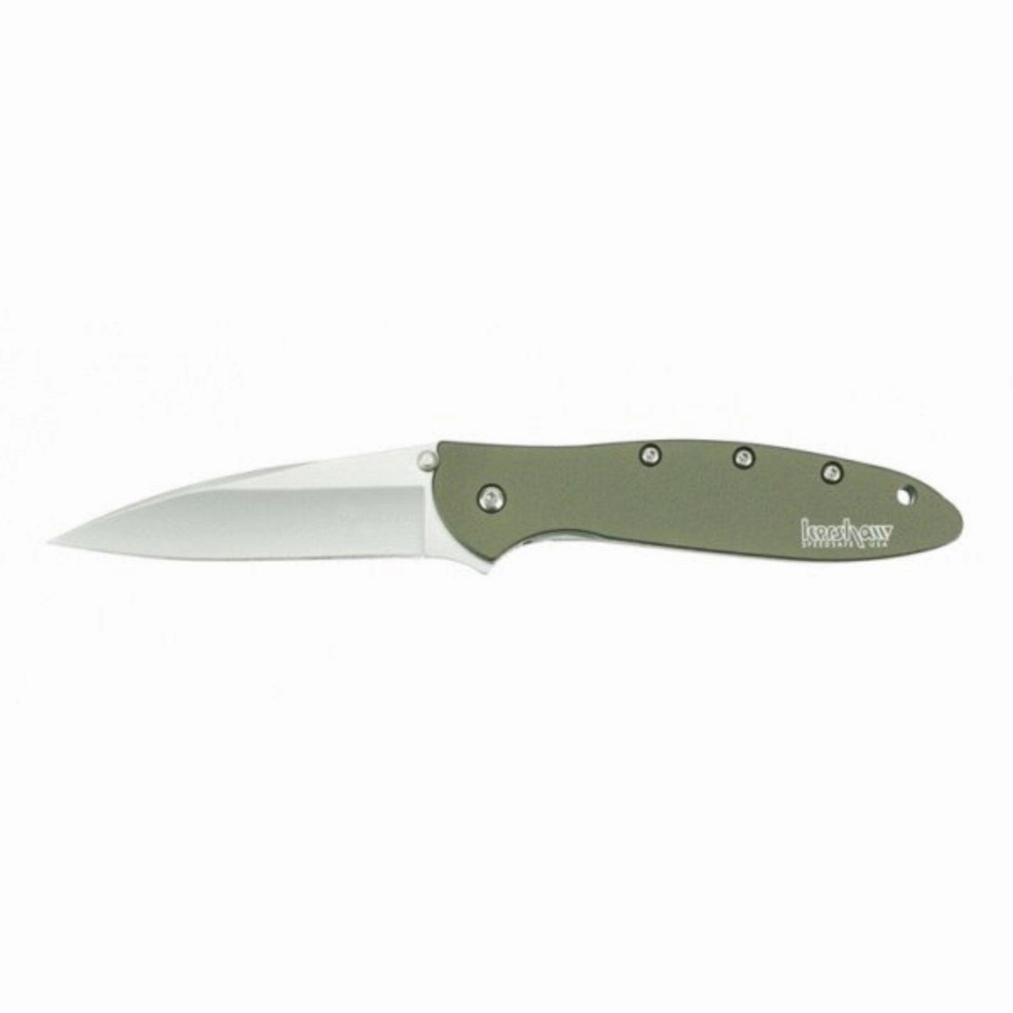 Kershaw Pocket Knife - Leek Olive Handle Plain Edge Drop Point Blade | 1660OL
