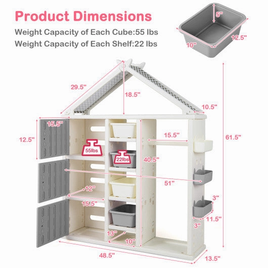 Kids Costume Storage Closet With Storage Bins and Shelves and Side Baskets for Kids Room-Gray