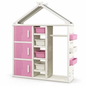 Kids Costume Storage Closet With Storage Bins and Shelves and Side Baskets for Kids Room-Pink
