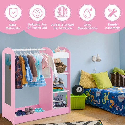 Kids Dress Up Storage With Mirror-Pink