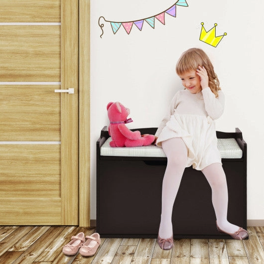 Kids Toy Wooden Flip-Top Storage Box Chest Bench With Cushion Hinge-Brown