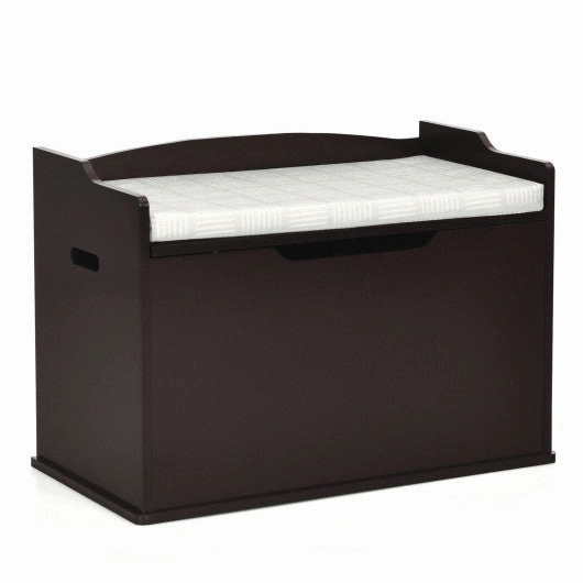 Kids Toy Wooden Flip-Top Storage Box Chest Bench With Cushion Hinge-Brown