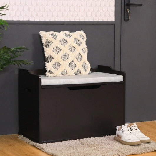 Kids Toy Wooden Flip-Top Storage Box Chest Bench With Cushion Hinge-Brown