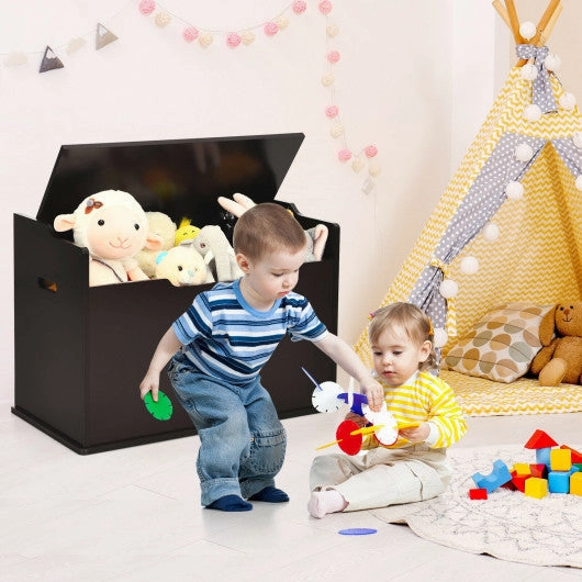 Kids Toy Wooden Flip-Top Storage Box Chest Bench With Cushion Hinge-Brown