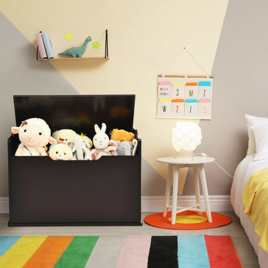 Kids Toy Wooden Flip-Top Storage Box Chest Bench With Cushion Hinge-Brown