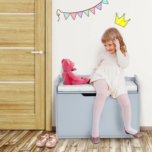 Kids Toy Wooden Flip-Top Storage Box Chest Bench With Cushion Hinge-Gray
