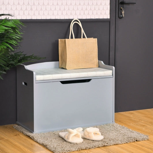 Kids Toy Wooden Flip-Top Storage Box Chest Bench With Cushion Hinge-Gray