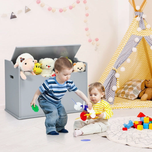 Kids Toy Wooden Flip-Top Storage Box Chest Bench With Cushion Hinge-Gray