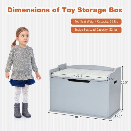 Kids Toy Wooden Flip-Top Storage Box Chest Bench With Cushion Hinge-Gray
