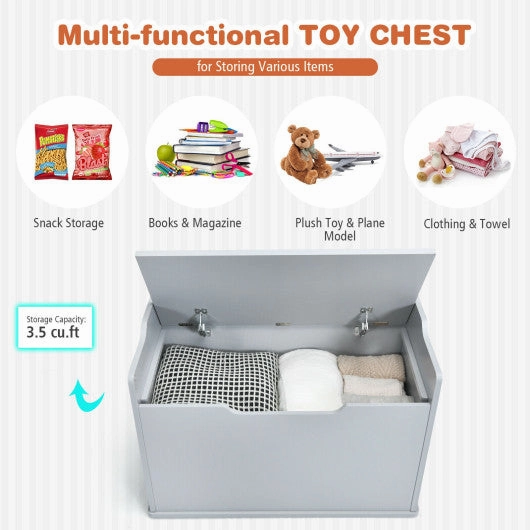 Kids Toy Wooden Flip-Top Storage Box Chest Bench With Cushion Hinge-Gray
