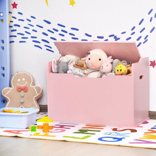 Kids Toy Wooden Flip-Top Storage Box Chest Bench With Cushion Hinge-Pink