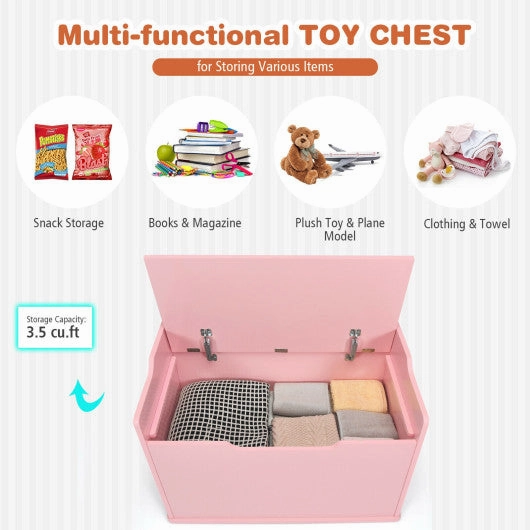 Kids Toy Wooden Flip-Top Storage Box Chest Bench With Cushion Hinge-Pink