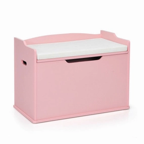 Kids Toy Wooden Flip-Top Storage Box Chest Bench With Cushion Hinge-Pink