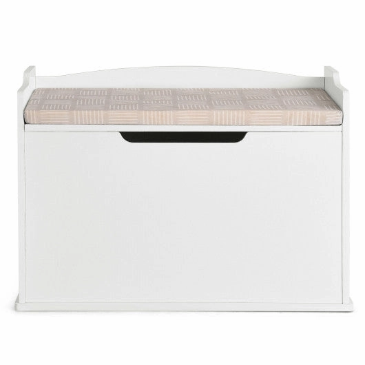 Kids Toy Wooden Flip-Top Storage Box Chest Bench With Cushion Hinge-White