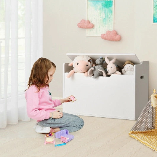 Kids Toy Wooden Flip-Top Storage Box Chest Bench With Cushion Hinge-White