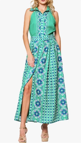 Leena Belted Dress In Green Multi