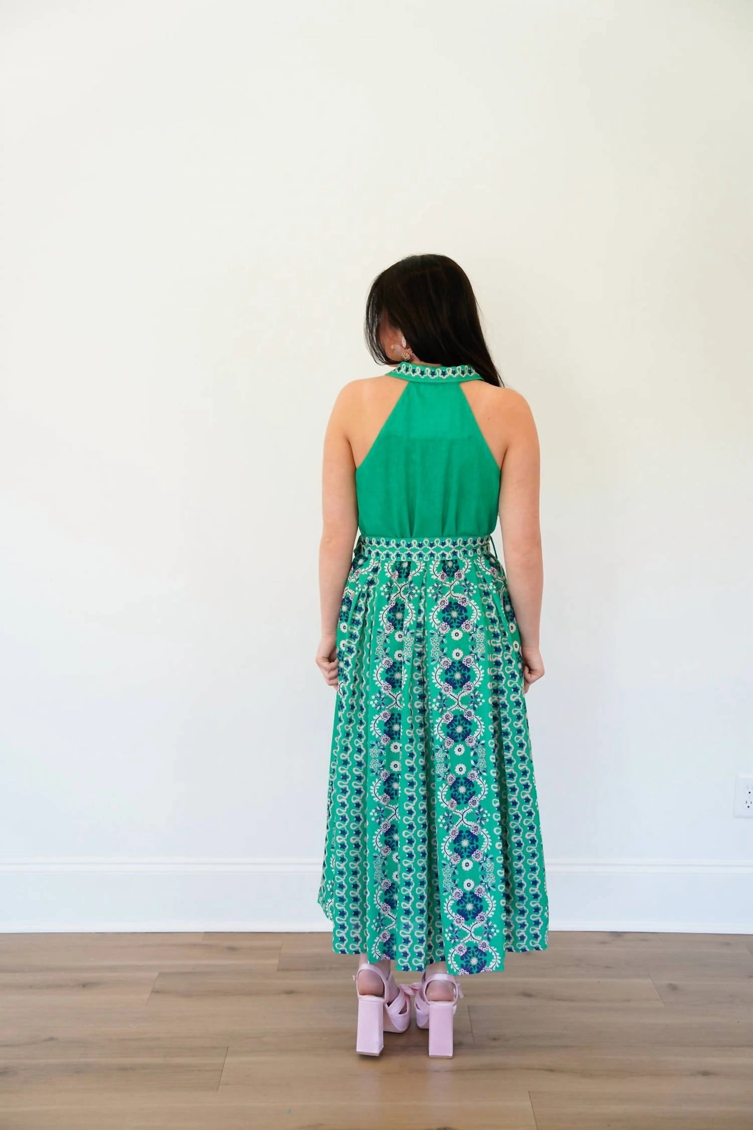 Leena Belted Dress In Green Multi